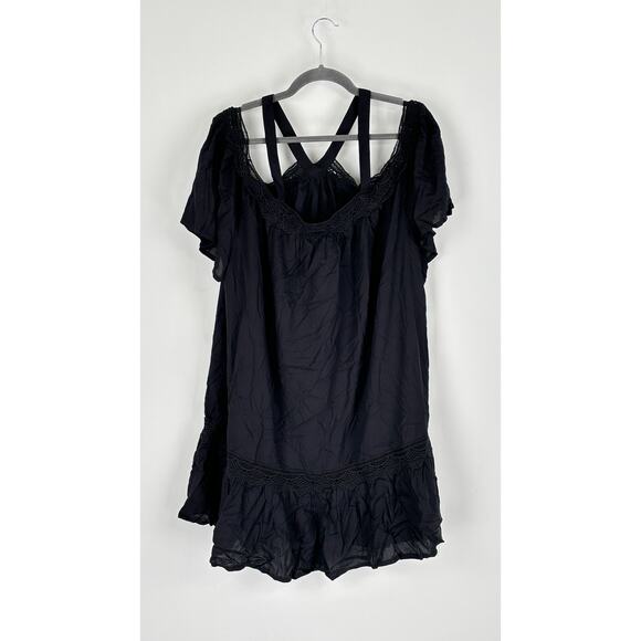 Swimsuits For All Cold Shoulder Rayon Swim Cover Up Womens Size 18/20 Black New - Picture 5 of 8
